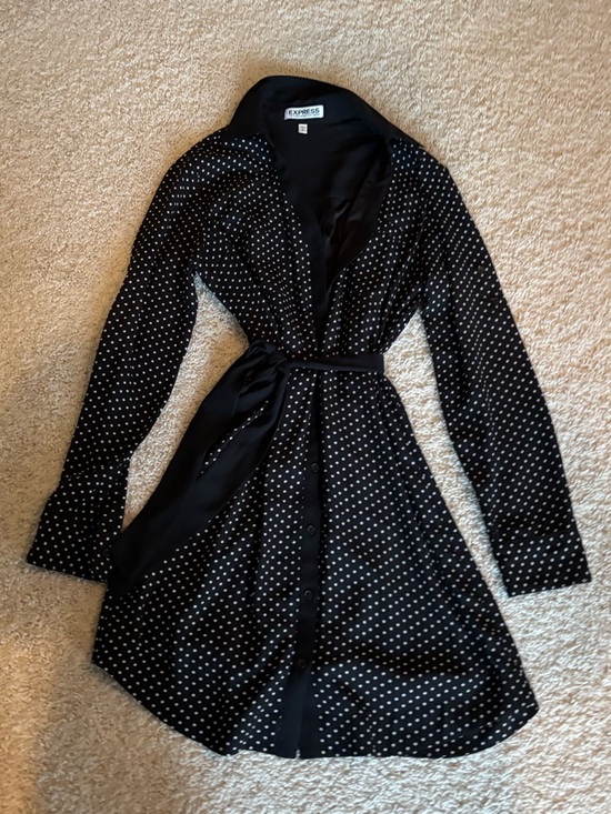 Express Dresses & Skirts - EUC Express Long-Sleeve Black and White Polka Dot Shirt Dress